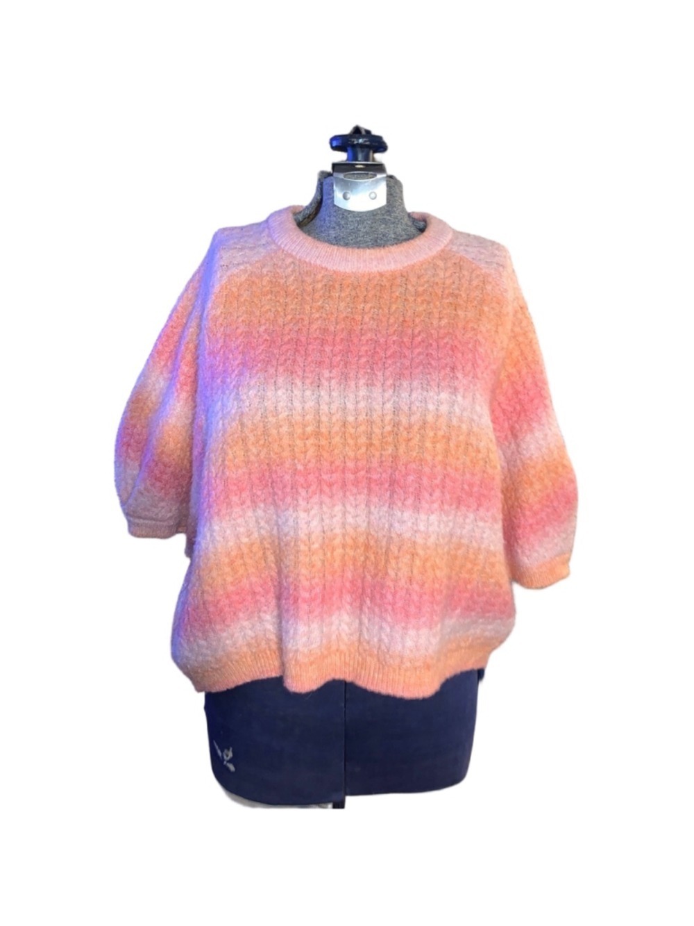 Women's PIECES Pink Orange Striped Crew Neck Sweater XL